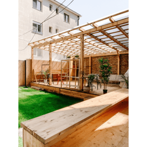 A backyard deck and patio.