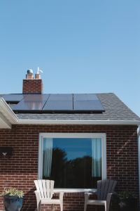 A home with energy-efficient solar panels.