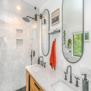 A remodeled bathroom.