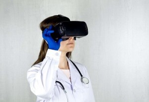 A doctor using virtual reality glasses.