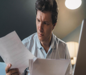 A man comparing car insurance policies.