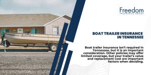 A small fishing boat on a trailer in front of a single family home in Tennessee.