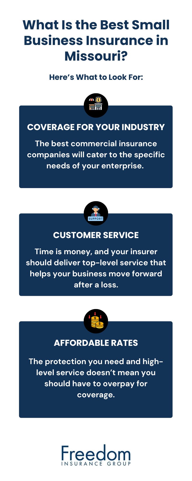An infographic describing what makes the best small business insurance companies.